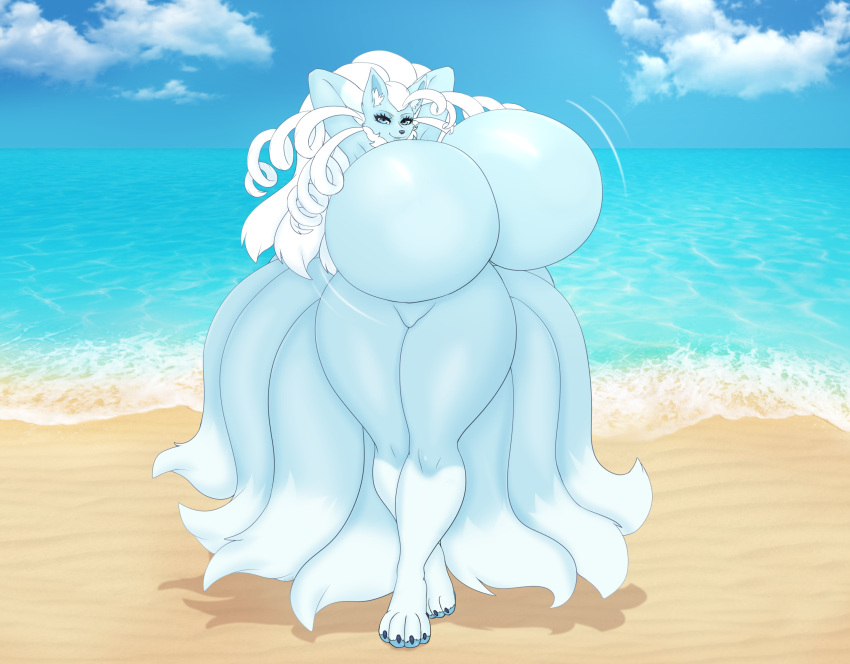 alolan_ninetales anthro beach big_breasts breasts female female_only gigantic_breasts huge_breasts hyper_breasts looking_at_viewer ninetales nintendo pokemon suiikax tagme thick_thighs wide_hips