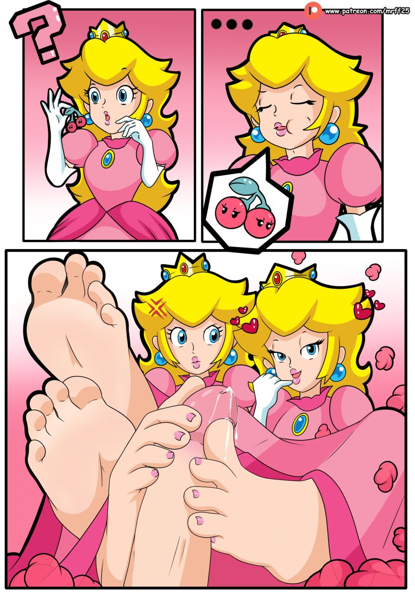 1boy 2023 2d 2d_(artwork) 2girls angry barefoot blonde_hair clone clothed clothed_female comic cum cum_drip double_cherry erect_penis erection feet feet_on_penis feet_together feet_up female female_focus female_on_top femdom foot_fetish foot_focus footjob jealous light-skinned_female light-skinned_male light_skin long_hair looking_at_partner looking_at_viewer male male/female male_on_bottom malesub mario_(series) mrff25 nintendo painted_toenails princess_peach shoes_removed socks_removed soles super_mario_3d_world text toe_curl toe_scrunch toenail_polish toes two-footed_footjob vein veins veiny veiny_penis