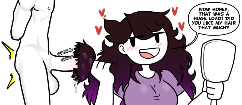 artist_request blush brown_hair brushjob casual clothing cum_in_hair cum_on_hair female female_focus fully_clothed hair_harpoon hairjob heart human jaiden jaiden_animations long_hair male manual mirror mob_face nude_male ombre_hair pale_skin penis steca talking thelazyart white_skin youtube youtuber