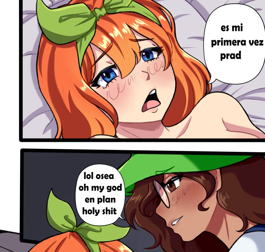 2girls female female_only go-toubun_no_hanayome humor lol_osea_oh_my_god_en_plan_holy_shit meme nakano_yotsuba prad_art spanish_text youtube youtube_hispanic yuri