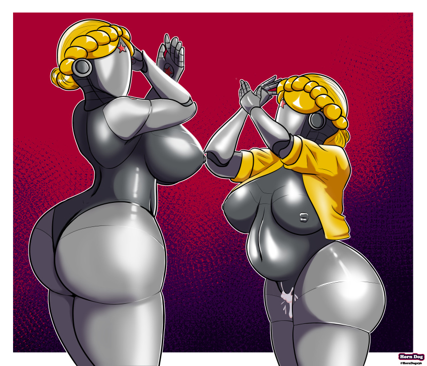 atomic_heart big_ass big_breasts clothing cum cum_drip cum_in_pussy cum_inside dripping_cum female female_only horndog_(artist) left_(atomic_heart) metal_girl metal_skin pregnant right_(atomic_heart) robot robot_girl the_twins_(atomic_heart) voluptuous wide_hips