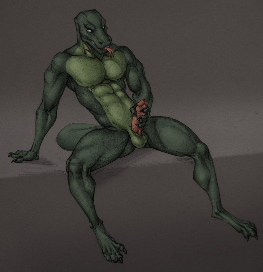 2d absurd_res anthro english_text forked_tongue genitals green_body hi_res komodo_dragon lizard mack_reinhardt mack_reinhardt_(artist) male masturbation monitor_lizard nude_male penis ratcatcher reptile scalie scalie_male scalie_only solo solo_male text tongue