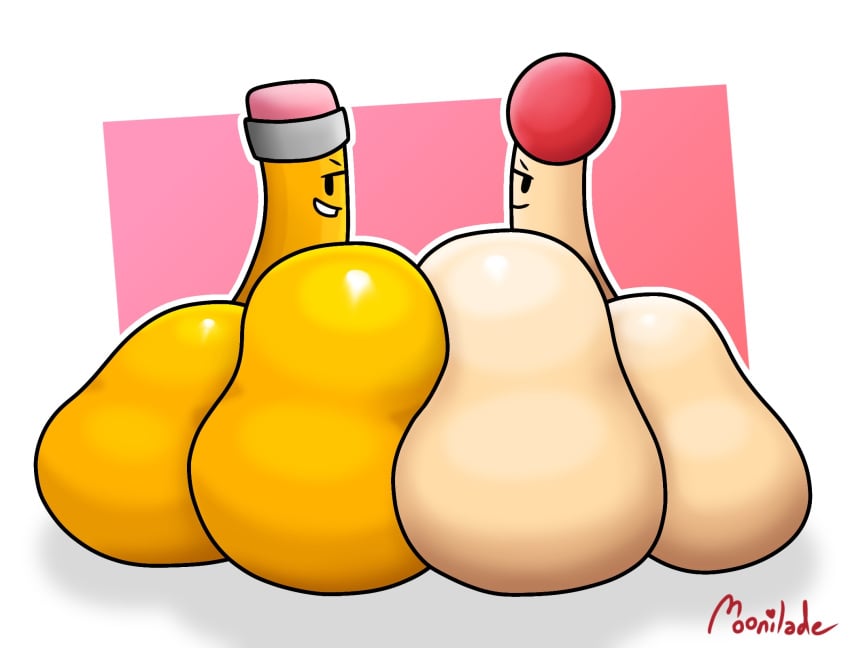 2girls ass battle_for_dream_island big_ass big_butt cute female female_only huge_ass huge_butt match_(bfdi) mob_face moonilade object_shows pencil_(bfdi) shiny_skin smug tan_body yellow_body yuri