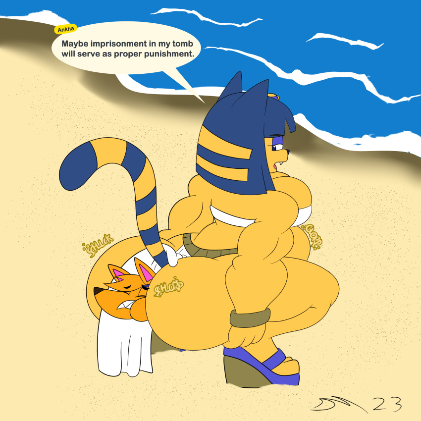 1:1 2023 absurd_res anal anal_vore animal_crossing ankha ankha_(animal_crossing) anthro anthro_only canid canine dated dirtymac domestic_cat english_text felid feline felis female fox hi_res insane male male/female mammal muscular nintendo redd signature text vore