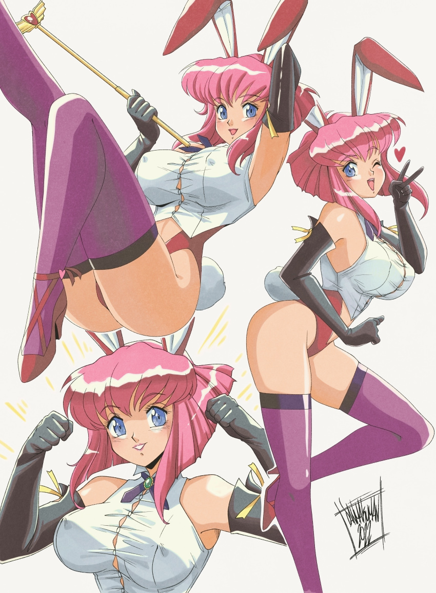 1girls 2022 absurd_res animal_ears artist_name ass bare_shoulders big_ass black_gloves blue_eyes breasts bunny_ears bunny_girl bunny_tail button_gap clothing collared_shirt danmakuman dated elbow_gloves erect_nipples erect_nipples_under_clothes eyebrows_visible_through_hair fake_animal_ears fake_tail female female_only gloves heart highres holding_object jewelry large_breasts leotard lipstick looking_at_viewer magical_girl makeup misty_may__(otaku_no_video) multiple_views navel_cutout nipple_bulge no_bra one_eye_closed open_mouth otaku_no_video pink_hair pink_lipstick raised_leg revealing_clothes reverse_cowgirl_position shirt signature skindentation sleeveless sleeveless_shirt smile solo standing standing_on_one_leg tail teeth thighhighs thighs tongue v wink zettai_ryouiki