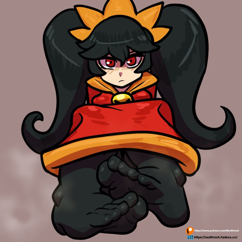 ashley_(warioware) black_hair black_stockings crown feet_together female foot_fetish mario_(series) pixiv reathroch red_dress red_eyes solo_female stockings tagme toes twintails warioware