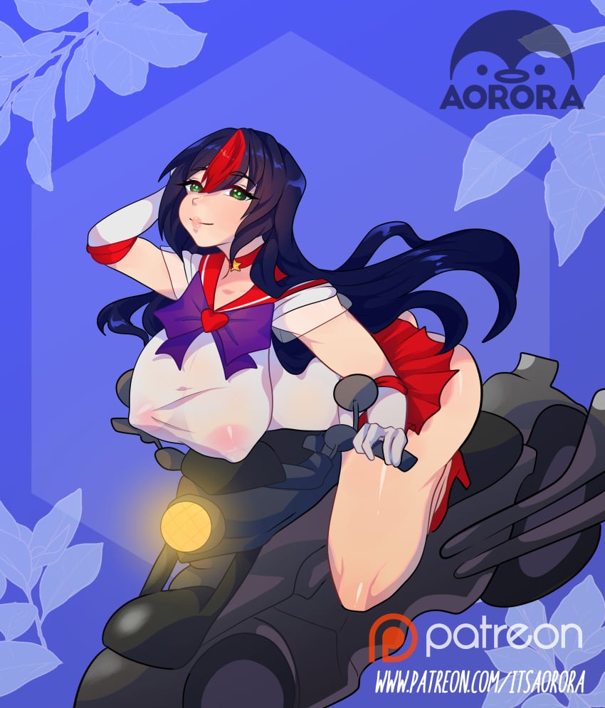 1girls 2023 aorora areolae artist_logo artist_name ass big_breasts bishoujo_senshi_sailor_moon black_hair breasts choker closed_mouth closed_smile clothed clothing cosplay eyebrows_visible_through_hair female female_only green_eyes hand_behind_head indie_virtual_youtuber itsaorora large_breasts light-skinned_female light_skin long_hair mira_pink motorcycle multicolored_hair nipples nipples_visible_through_clothing on_motorcycle patreon_logo patreon_username red_hair ribbon sailor_mars_(cosplay) see-through see-through_clothing skirt smile solo solo_female two_tone_hair virtual_youtuber