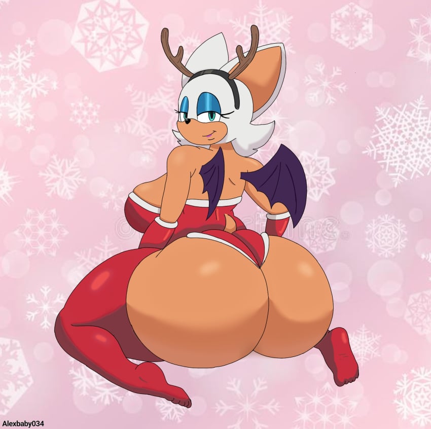 1girls alexbaby034 ass big_ass big_breasts breasts christmas christmas_outfit female female_only huge_ass looking_at_viewer looking_back rouge_the_bat smile solo solo_female sonic_(series) tagme thick_thighs wings