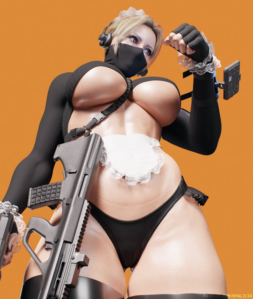 1girls 3d facemask female female_only headphones iq_(rainbow_six) maid maid_apron mask nyalicia panties pistol rainbow_six rainbow_six_siege rifle solo thick_thighs thighhighs tom_clancy ubisoft underboob underboob_cutout underboob_shirt