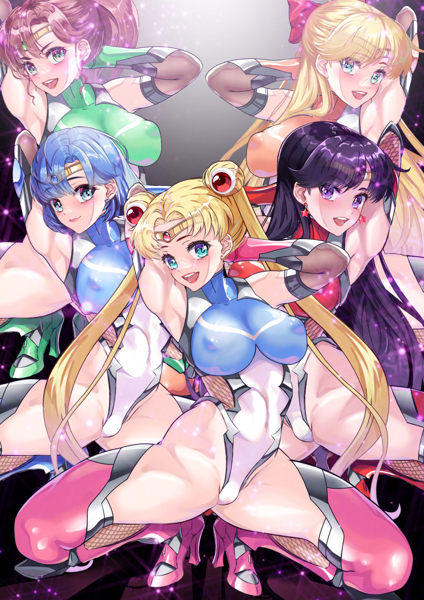 5girls ami_mizuno arion_canvas arionkyanbasu bishoujo_senshi_sailor_moon bow bra breasts clothing erect_nipples female female_only makoto_kino medium_breasts minako_aino multiple_girls panties rei_hino sailor_jupiter sailor_mars sailor_mercury sailor_moon sailor_venus stockings tagme taimanin_(series) taimanin_suit usagi_tsukino