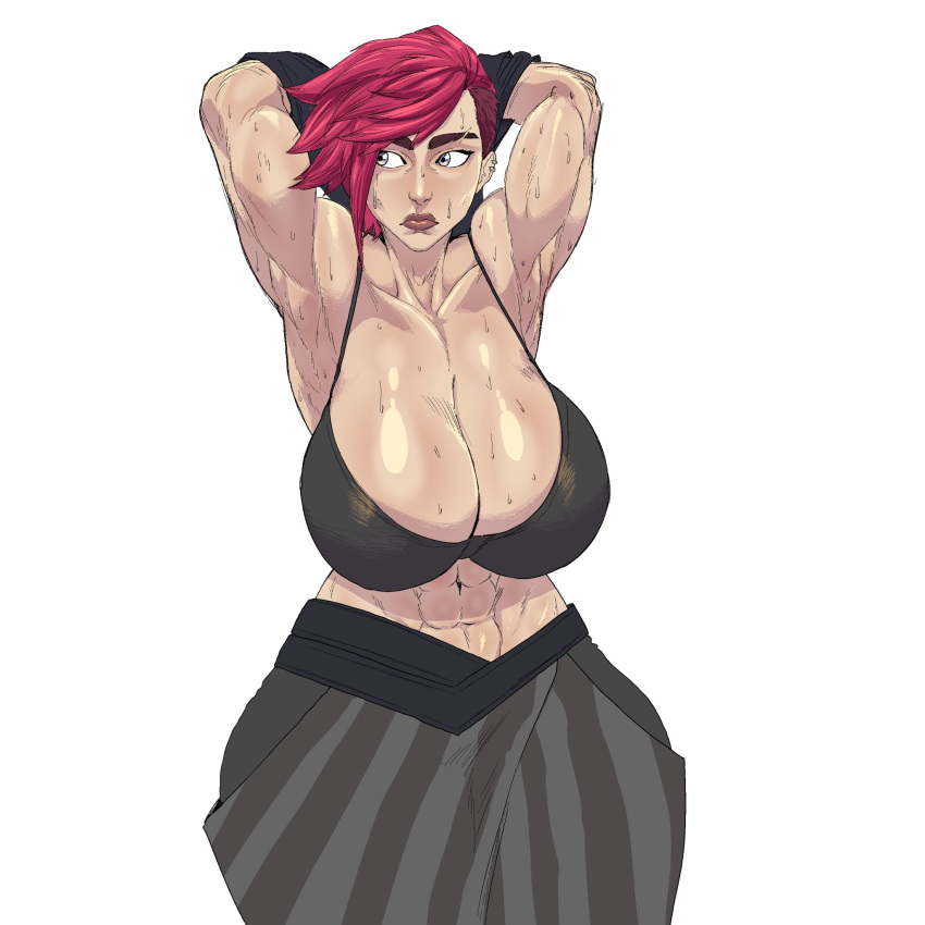 1girls abs arcane arcane_vi armpits big_breasts black_bikini breasts breasts_bigger_than_head drawn female_abs huge_breasts jombleywombley league_of_legends muscular_female pink_hair sagging_breasts solo sweat sweating sweaty sweaty_body sweaty_breasts tagme thejombler vi