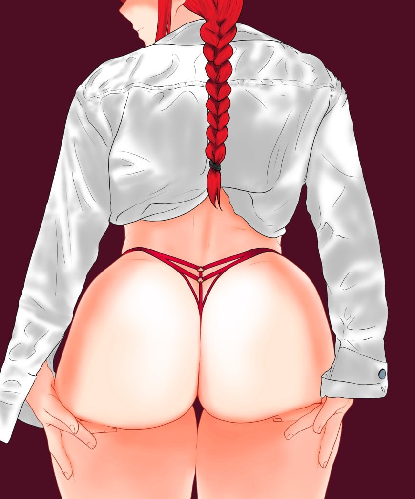 1girls ass back_view big_ass big_butt braid butt chainsaw_man dat_ass fat_ass female female_only kilroylw large_ass long_sleeves makima_(chainsaw_man) red_hair shirt solo solo_female thick thick_ass thong voluptuous