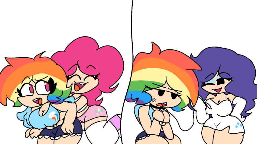 3girls angry_vein annoyed annoyed_expression big_breasts booty_shorts dog_collar equestria_girls female female_only femdom handcuffs hottiegirl34_(artist) hugging_from_behind humanized leash leash_and_collar leash_pull my_little_pony pinkie_pie_(mlp) rainbow_dash_(mlp) rarity_(mlp) shorts straight_hair thick_thighs thighhighs thighs tied_up voluptuous voluptuous_female white_background wings_tied wink