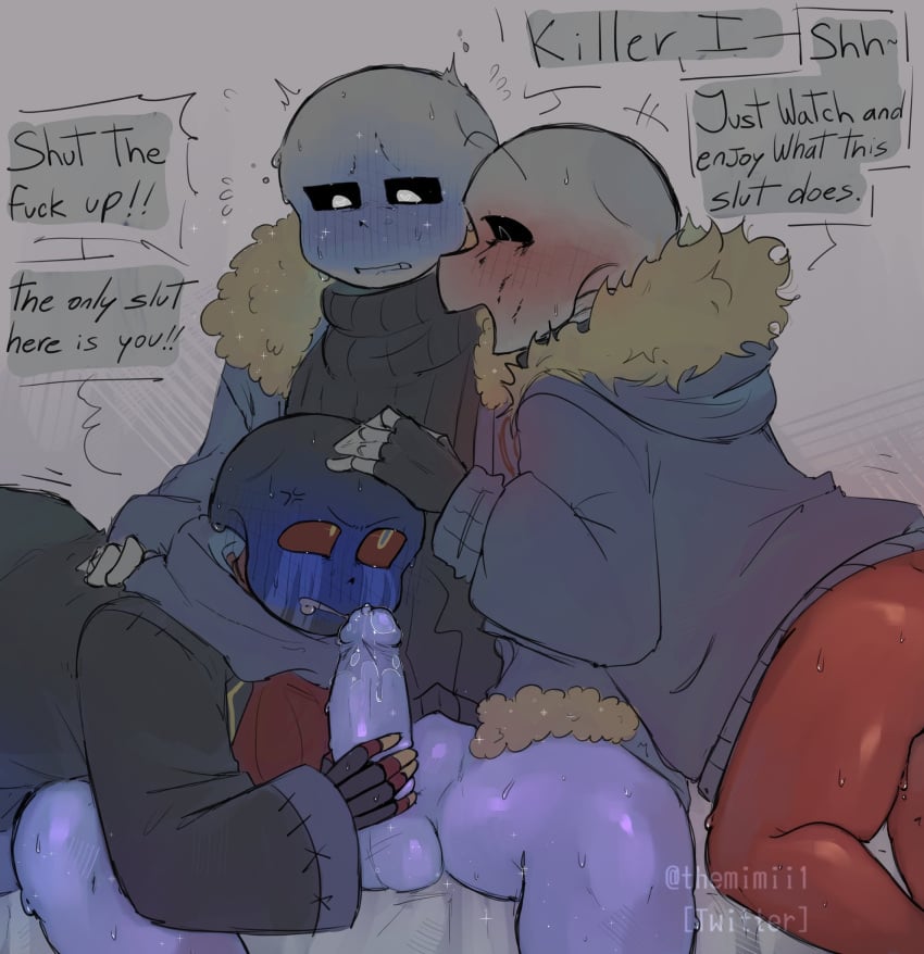 alternate_universe animated_skeleton blush dialogue dialogue_bubble ectobody ectopenis english_text error_sans error_sans_(fan_character) errortale killer_sans killertale male outertale outertale_sans penis_juice sans sans_au sanscest sex skeleton sweat text themimii1 threesome undertale undertale_(series) undertale_au