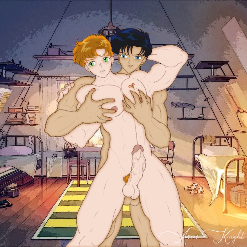 2boys anime_style ariesknight bara big_penis bishoujo_senshi_sailor_moon bodybuilder christmas digital_drawing gay holidays human lgbt_pride male male_only multiple_boys muscle muscular muscular_male penis photoshop pubic_hair seiya_kou yaoi