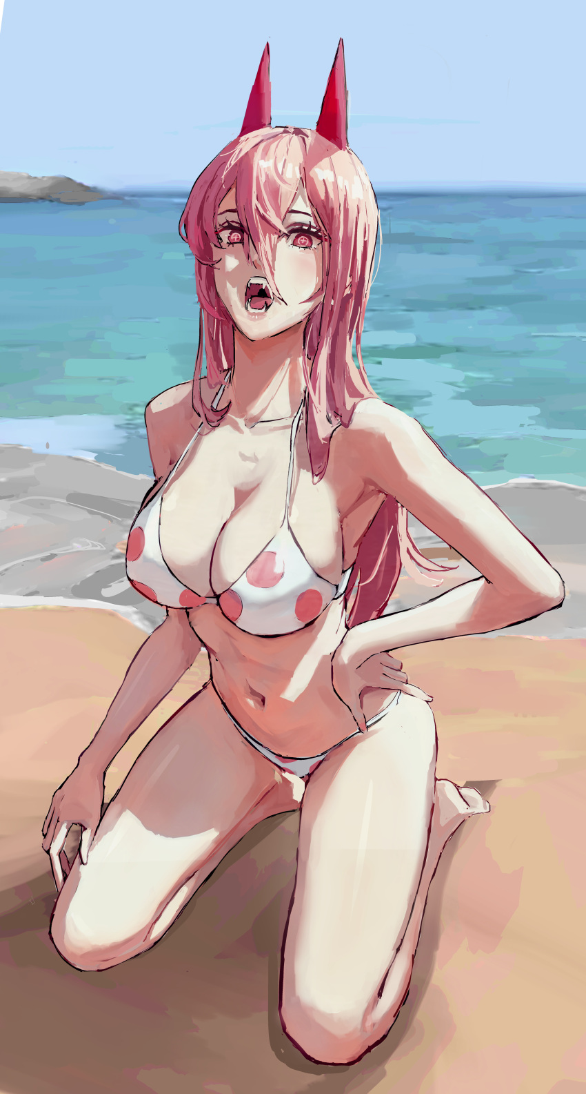 1girls beach big_breasts bikini chainsaw_man jwh8090 power_(chainsaw_man) tagme