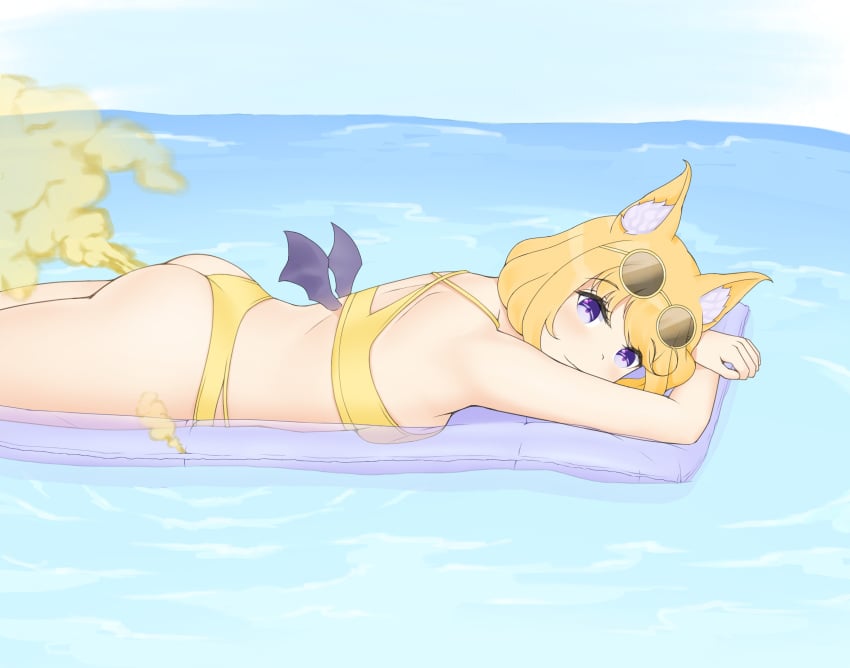 1girls bat_girl bat_wings beach bikini fart fart_cloud fart_fetish farting laying_down meave_(raki991) raki991 solo swimwear