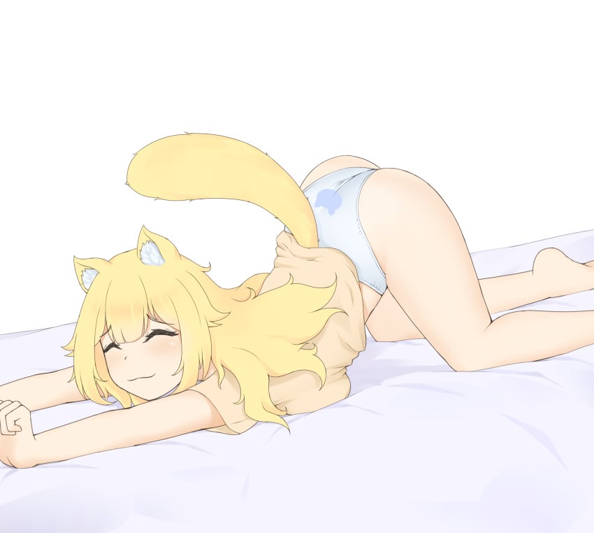 1girls ass_up catgirl cute_face face_down_ass_up ina_(raki991) kemonomimi no_pants panties raki991 solo stretching