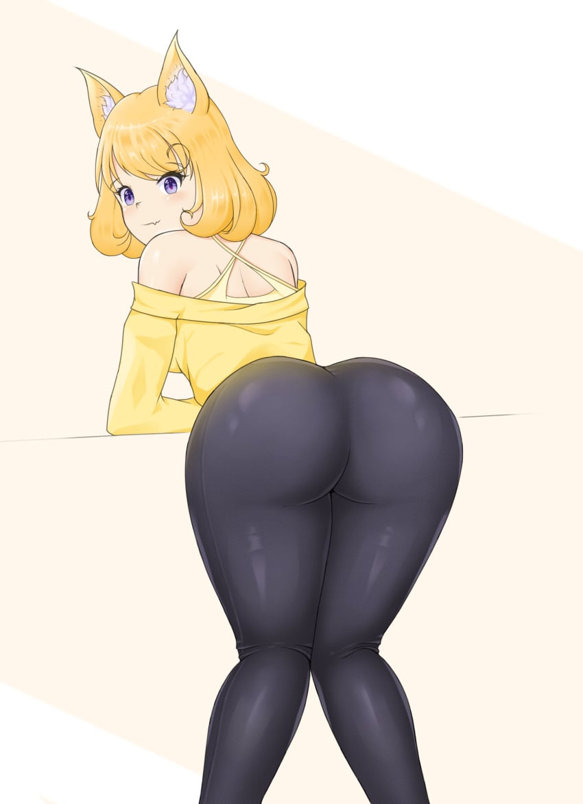 1girls ass_focus bat_girl bent_over big_ass fully_clothed knees_together_feet_apart leggings looking_back meave_(raki991) raki991 solo thick_thighs thighs_together