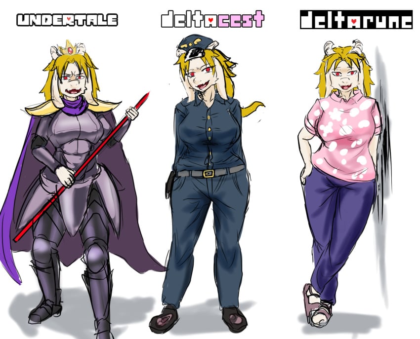 1girls 2d armor asgore_dreemurr asgurl_dreemurr big_breasts blonde_hair breasts color crossgender deltacest deltarune father futanari goat hawaiian_shirt mother mtf_crossgender police police_hat police_officer police_uniform policewoman rule_63 sonshota sonwushlong tagme undertale undertale_(series) voluptuous wide_hips