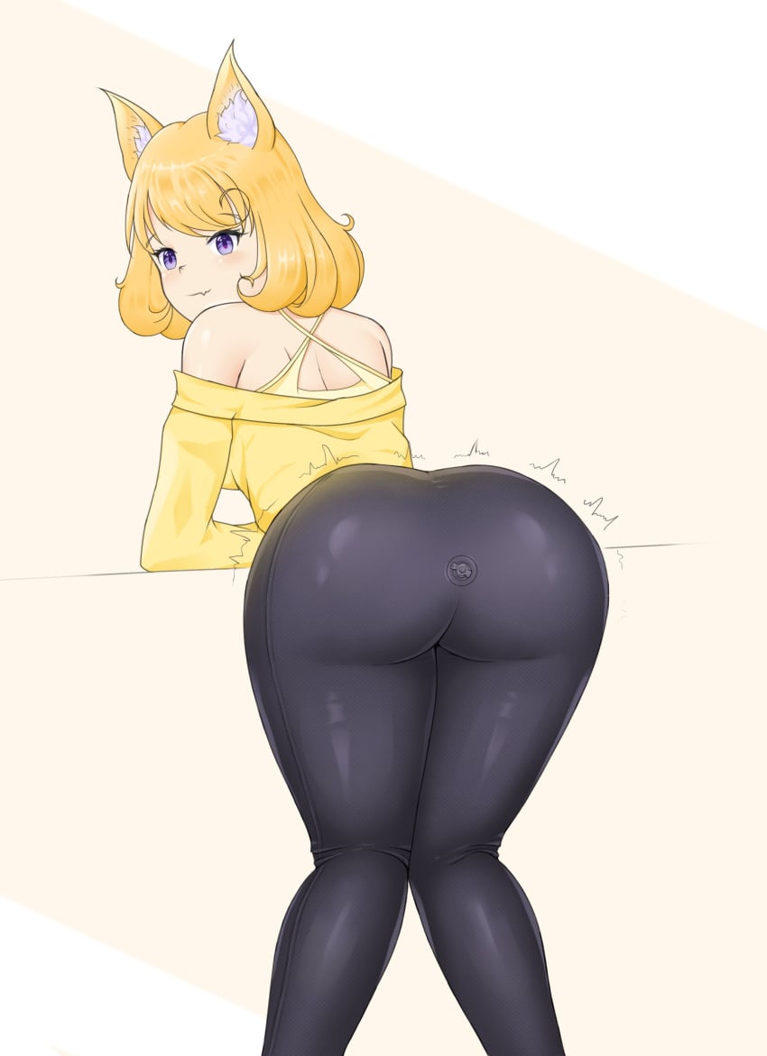 1girls about_to_fart bat_girl bent_over big_ass fully_clothed imminent_fart knees_together_feet_apart leggings looking_back meave_(raki991) raki991 solo thick_thighs thighs_together