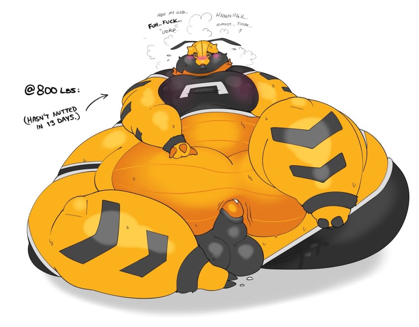 1boy anthro bee bee_(robuttschei) belly fat hips insects male male_focus male_only onomatopoeia overweight_male robuttschei stomach tagme thick_thighs thighs wide_hips