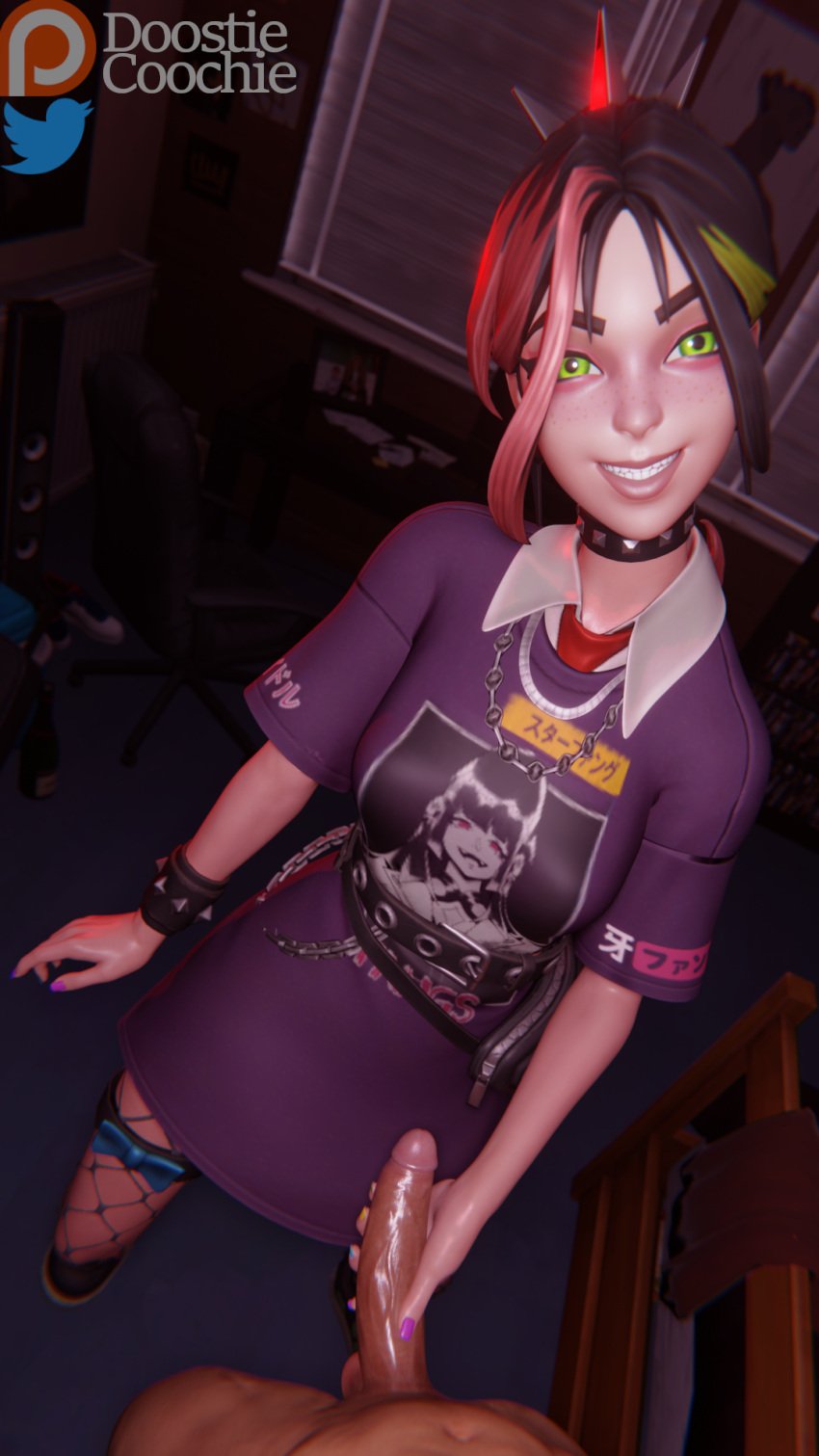 3d 3d_(artwork) cock_worship doostiecoochie eye_contact female fortnite fortnite:_battle_royale helsie_(fortnite) pov pov_eye_contact standing