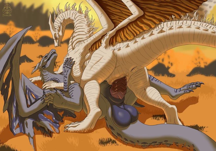 absurd_res ancient_dragon_lansseax anus ass balls big_balls black_sclera bodily_fluids claws darkeater_midir detailed_background dhalek dragon duo fangs female feral genital_fluids genitals grass grey_body grey_scales hair hi_res horn huge_balls hyper hyper_balls hyper_genitalia long_neck lying male male/female mane markings membrane_(anatomy) membranous_wings multi_wing on_back outside penetration plant presenting presenting_hindquarters pussy pussy_juice reptile riding scales scalie segmented_penis sharp_horn sharp_teeth spiked_tail spikes spikes_(anatomy) stare tail teeth thick_thighs toe_claws vaginal_penetration vaginal_penetration white_body white_scales wings yellow_eyes