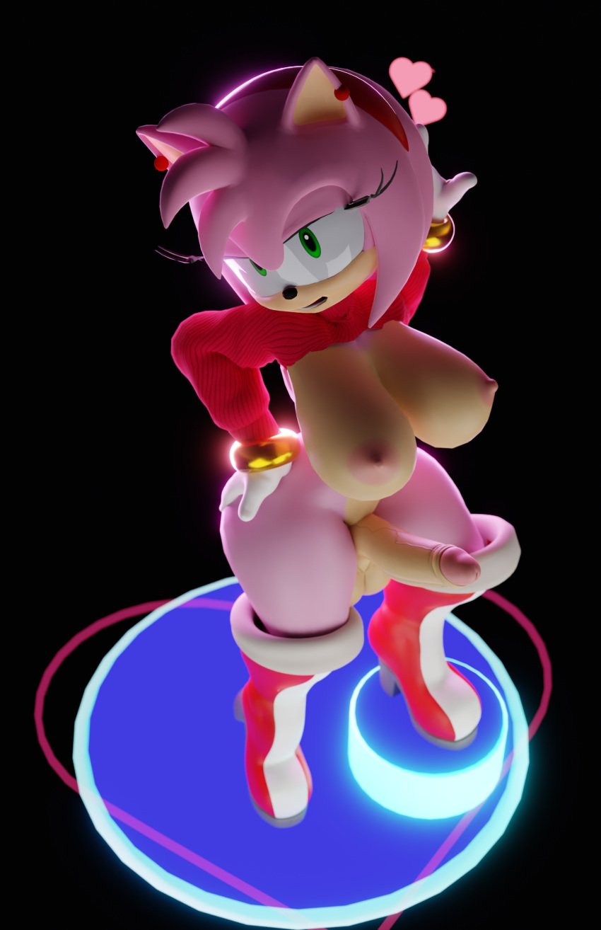 1futa 3d absurd_res amy_rose anthro areolae balls big_breasts big_penis boots breasts clothed clothing erection footwear futa_only futanari hair hi_res intersex nipples penis pink_body pink_hair reveal sega skimpy smirking_at_viewer solo sonic_(series) sonic_the_hedgehog_(series) sweater thick_thighs topwear wide_hips