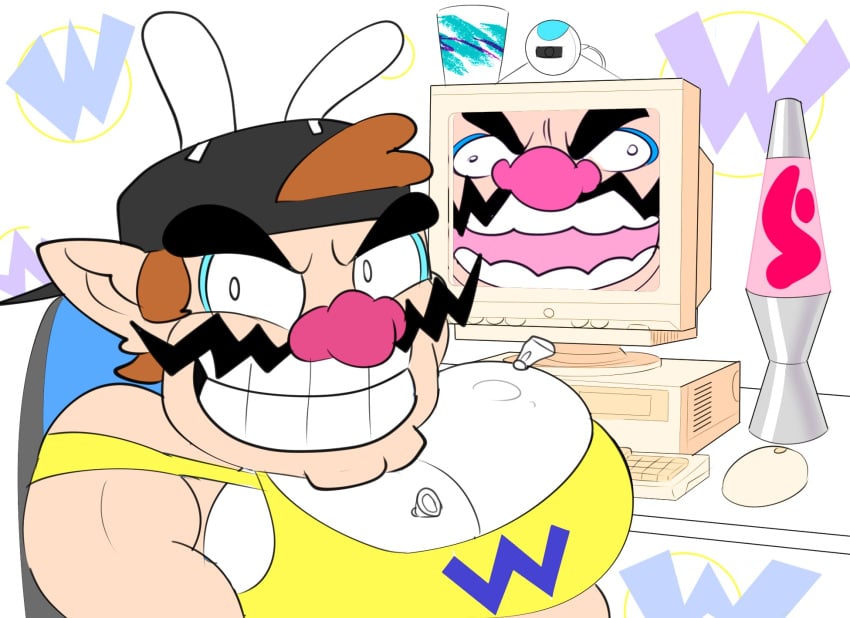 balloon balloon_breasts fake_animal_ears fake_breasts humor mario_(series) peanut_butter_(theycallhimcake) solo_male theycallhimcake wario wario_(series) wario_apparition