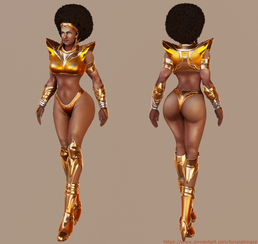 1girls 3d afro armor armored_boots armwear ass bare_shoulders big_ass black_hair blender boots bracer breasts brown_background chestplate clothing curvy dark-skinned_female dark_skin earrings f-zero f-zero_gx female female_only full_body hairband hi_res high_heel_boots high_heels huge_ass human jewelry kate_alen knee_boots large_ass lips long_hair medium_breasts metal_bikini navel nintendo panties revealing_clothes sega shoulder_pads simple_background skimpy solo solo_female thick_thighs thighs thong tonylalimace url watermark yellow_eyes