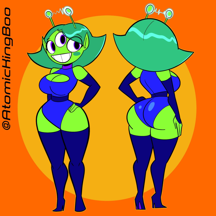 1girls 2d 3_eyes alien alien_girl antenna antennae artist_name atomickingboo big_ass big_breasts big_butt breasts busty curvaceous curvy curvy_figure digital_media_(artwork) fat_ass fat_butt female female_focus female_only green-skinned_female green_body green_hair green_skin high_heels hips humanoid large_ass large_breasts large_butt legs light-skinned_female light_skin lou_lou multi_eye original original_character solo the_space_angels thick thick_legs thick_thighs thighs voluptuous wide_hips