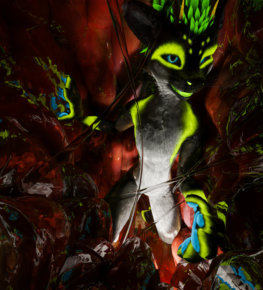 3d 3d_(artwork) anthro anthro_only blender_(software) blue_eyes blue_pawpads dox feathers featureless_crotch fur furry furry_only green_feathers green_fur green_mouth kiwidox kiwidox_(artist) light_belly male male_only naked nude pawpads rexouium tagme twitter url vore vrchat_avatar