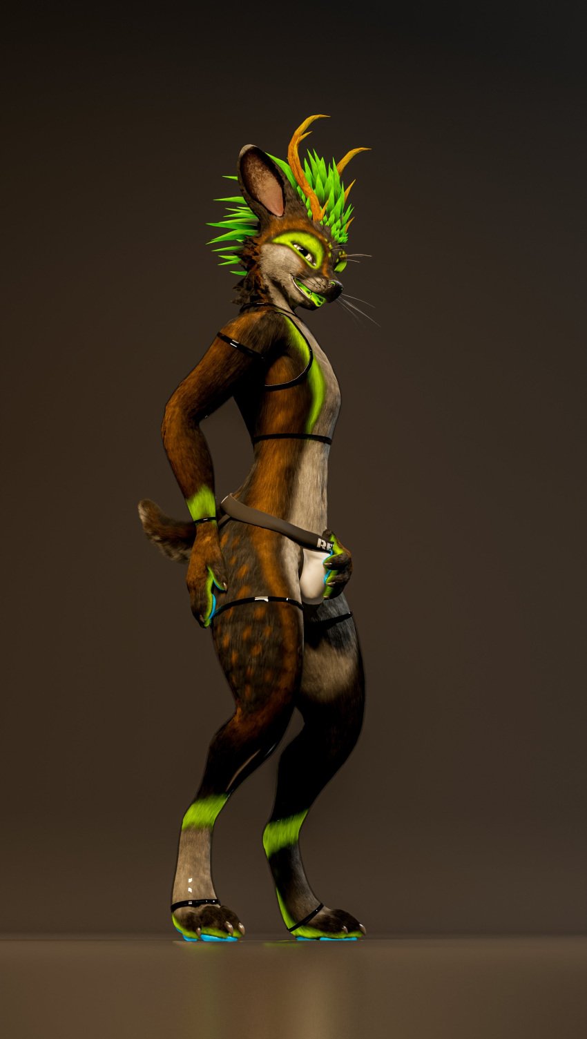 3d 3d_(artwork) almost_naked almost_nude anthro anthro_only antlers bedroom_eyes blender_(software) blue_papads brown_fur bulge bulge_fondling bulge_grab bulge_through_clothing crotch_grab crotch_rub deer dox feathers fox fur furry furry_only green_eyes green_feathers green_fur green_markings green_mouth green_tongue groping groping_self hand_on_hip jockstrap kiwidox kiwidox_(artist) latex latex_armwear latex_clothing latex_crop_top latex_legwear latex_thighhighs looking_at_viewer male male_only mouth_open render rexouium seductive seductive_eyes seductive_gaze seductive_look seductive_pose seductive_smile spots_(marking) tagme translucent_clothing translucent_latex translucent_topwear transparent_clothing twitter url