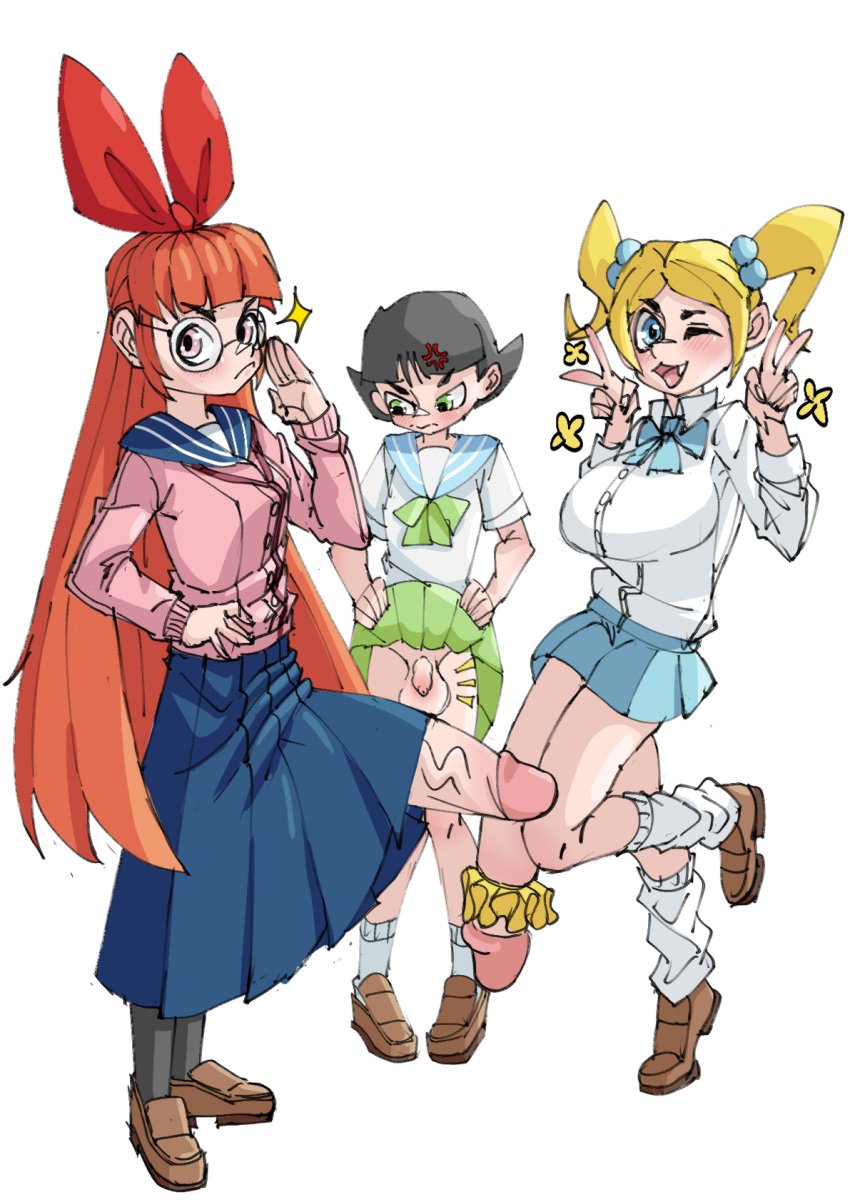 2022 3futas angry ankle_socks anklehighs balls bangs big_breasts big_penis black_hair blonde_hair blossom_(powerpuff_girls) blue_eyes boom_(destroy_sea_urchin) bottomless bow bowtie breast_size_difference breasts bubbles_(powerpuff_girls) buttercup_(powerpuff_girls) cartoon_network clothed clothing double_peace_sign envy futa_only futanari gigantic_penis glasses green_eyes hair_ornament happy huge_cock huge_penis human humanized jealous kneehighs light-skinned_futanari light_skin long_hair looking_at_viewer loose_socks mostly_clothed no_panties no_underwear open_mouth orange_hair peace_sign penis penis_envy penis_ornament penis_size_difference penis_under_clothes penis_under_skirt pink_eyes powerpuff_girls presenting_penis red_hair school_uniform schoolgirl short_hair simple_background skirt skirt_lift small_breasts small_penis smile socks standing standing_on_one_leg twintails uncensored vein veins veiny_penis very_long_hair very_long_penis white_background white_socks wink winking winking_at_viewer