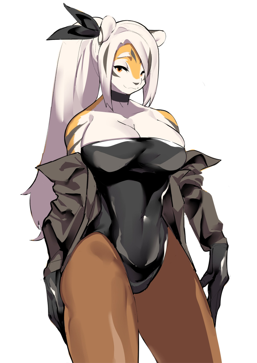 1boy amber_eyes anthro arknights aspirindabaitu big_breasts breasts female looking_at_viewer mx99926 smile solo solo_female tagme tiger tiger_girl waai_fu_(arknights)