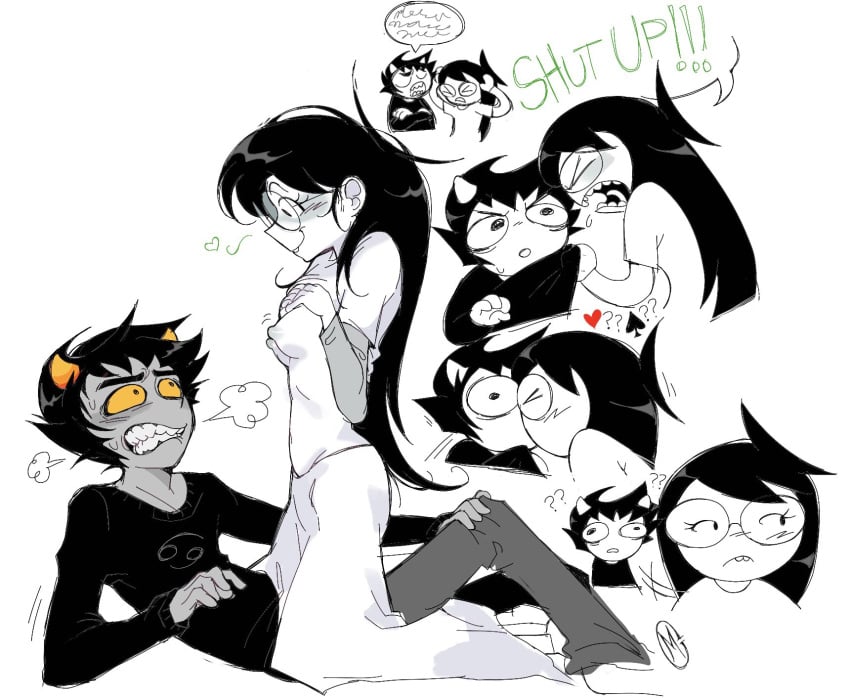 1boy 1girls breasts clownstongue female homestuck jade_harley karkat_vantas male ms_paint_adventures showing_breasts small_breasts tagme troll