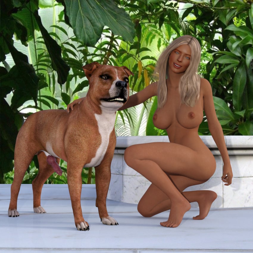 3d big_breasts big_penis blonde_hair canine canine_penis erect_penis female hanging_breasts hannah_palmer heavy_breasts jollybizz model naked onlyfans pitbull real_person zoophilia