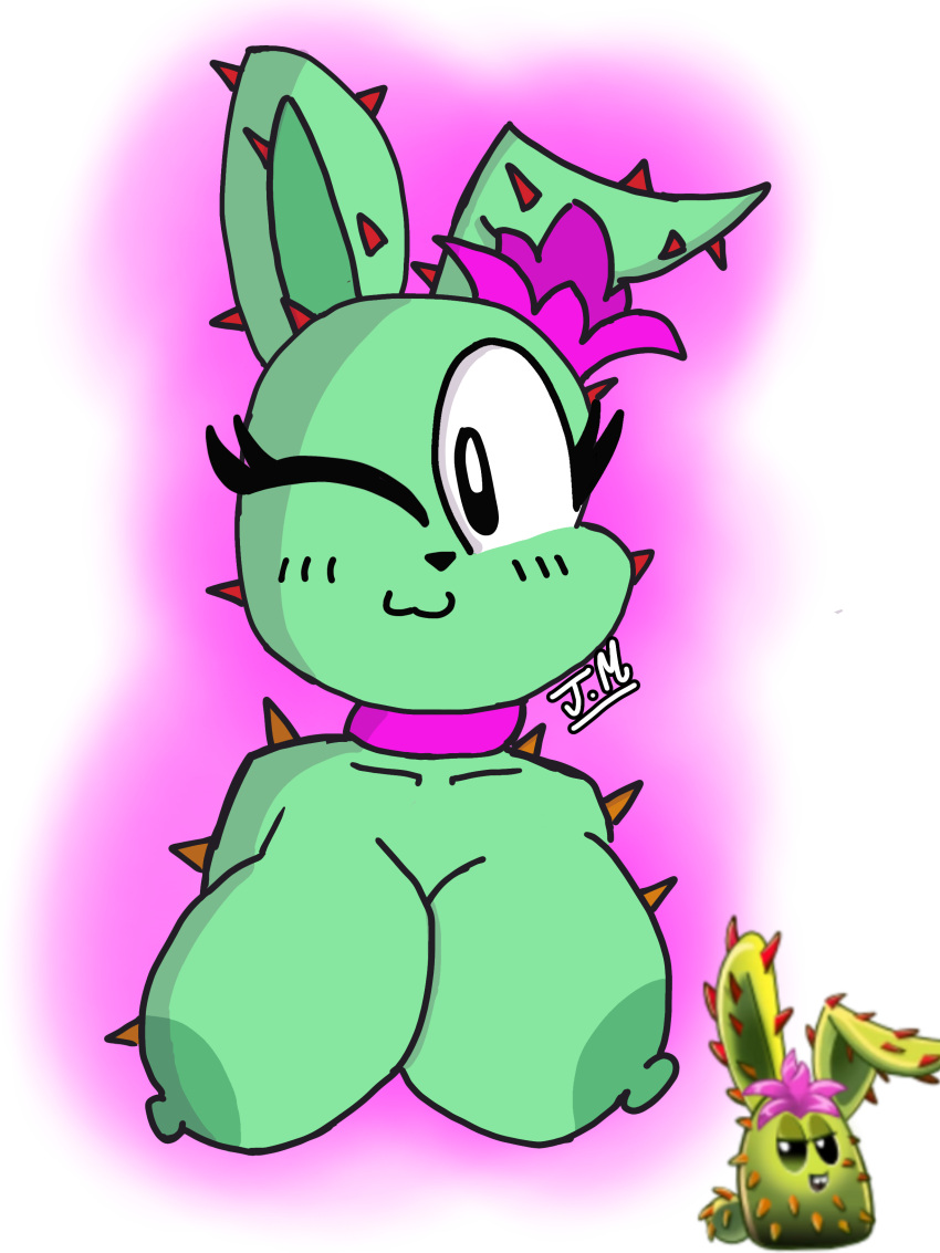 1girls big_breasts breasts bun_chi bunny bunny_ears cactus collar female female_only flora_fauna flower flower_in_hair furry green_areola green_body green_nipples green_skin lagomorph looking_at_viewer plant plantie plants_vs_zombies plants_vs_zombies_2:_it's_about_time pvz spikes_(anatomy) wink winking_at_viewer