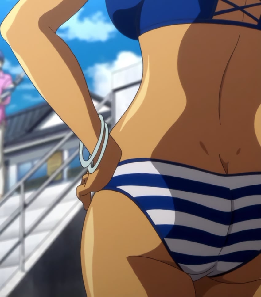 1girls ass ass_focus backboob big_breasts bikini busty close-up female female_only from_behind gyaru hajimete_no_gal hi_res large_breasts legs ranko_honjou screencap tan thighs