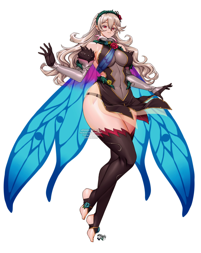 1girls alternate_costume bare_thighs barefoot black_panties bodystocking breasts corrin_(female)_(resplendent)_(fire_emblem) corrin_(fire_emblem) corrin_(fire_emblem)_(female) curvy fairy_wings female female_only fire_emblem fire_emblem_fates fire_emblem_heroes gloves hartman_hips hips hourglass_figure jadenkaiba large_breasts long_hair looking_at_viewer nintendo official_alternate_costume panties red_eyes smile solo thick_thighs thighs toeless_legwear underwear voluptuous wide_hips wings