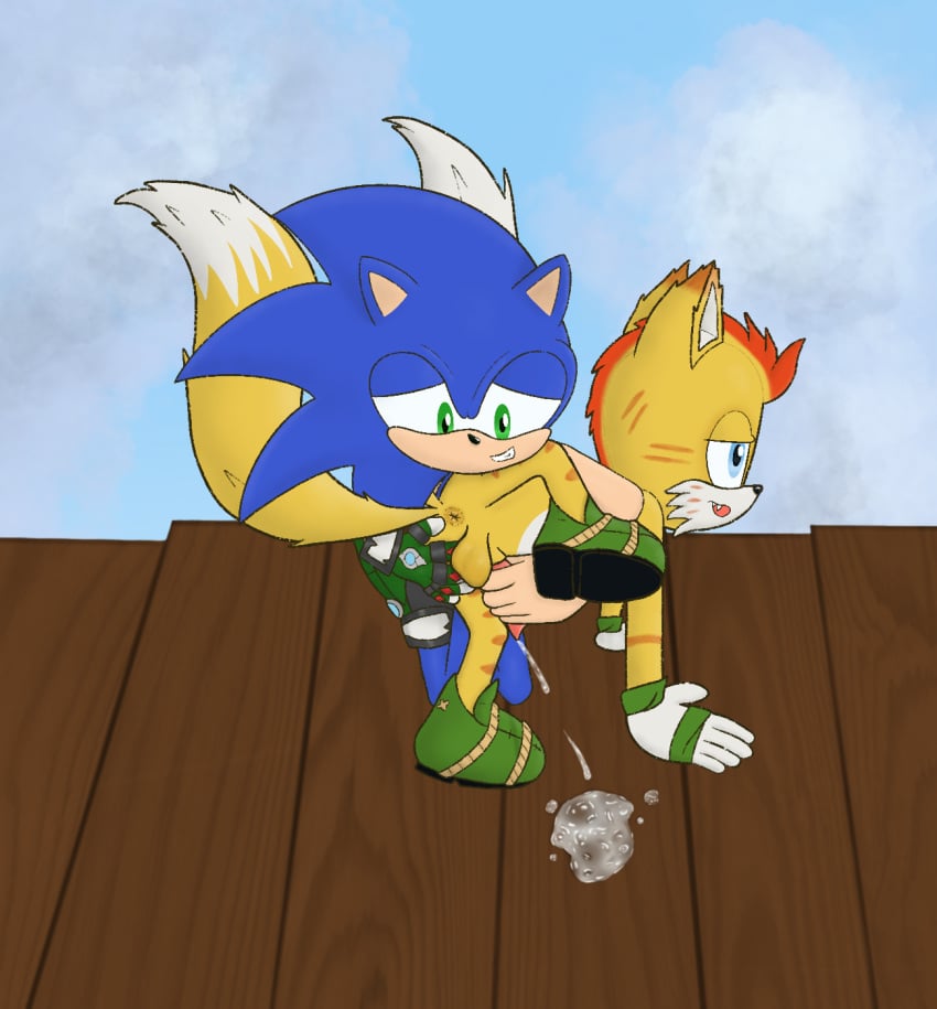 anus ass balls bodily_fluids butt_grab canid canine cum cum_on_ground ejaculation fox genital_fluids genitals hand_on_butt handjob hi_res knot knot_squeeze mammal mangey nedrik outside outside_sex penile sega sex sonic_(series) sonic_prime sonic_the_hedgehog sonic_the_hedgehog_(series) tails yellow_anus