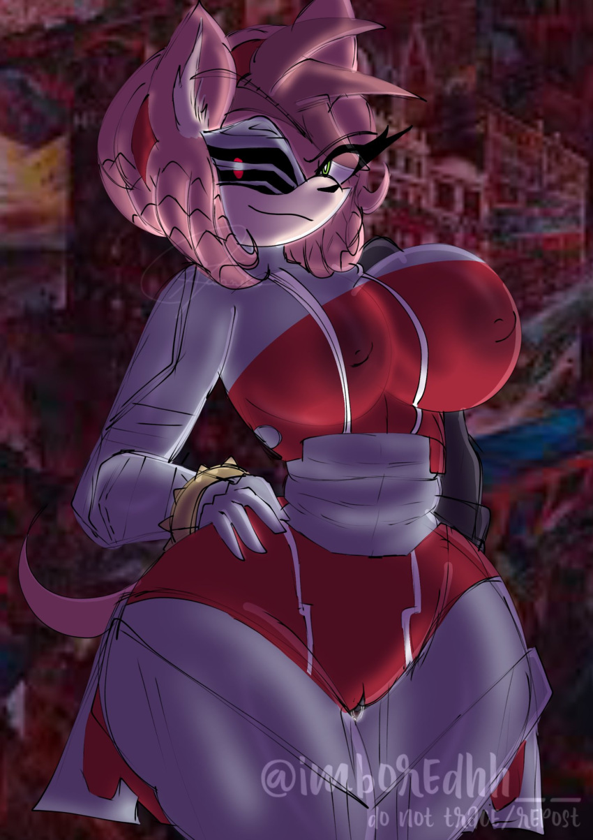 1girls amy_rose ass big_ass big_breasts big_butt breasts butt cyborg female female_only imboredhh looking_at_viewer mobian_(species) nipple_bulge nipples robot rusty_rose sega smirk sonic_(series) sonic_prime sonic_the_hedgehog_(series) thick_thighs