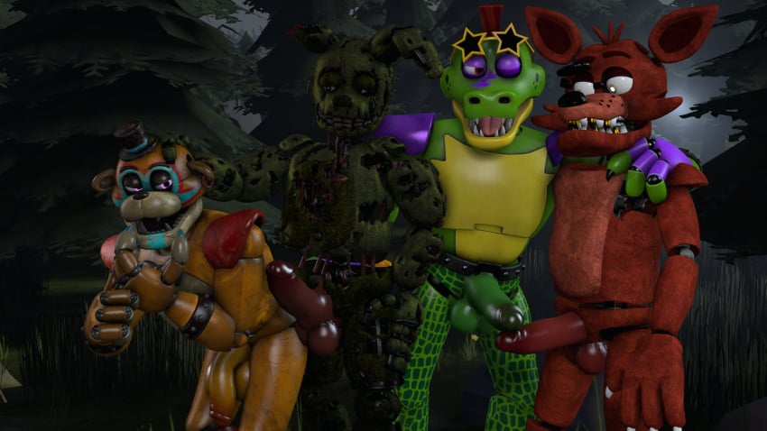 2023 3d 3d_(artwork) 4boys alligator alligatorid angry_face animatronic anthro anthro_focus anthro_only balls ballsack bear belt big_balls big_cock big_penis big_testicles black_nose bodypaint boner bracelet bunny_ears bunnysuit canid canine canis claws crocodile crocodilian crocodylid digital_media_(artwork) ear_piercing ear_ring earrings erect_penis erection exposed_balls exposed_penis eyepatch facepaint fangs finger_claws five_nights_at_freddy's five_nights_at_freddy's:_security_breach five_nights_at_freddy's_3 flaccid_cock flaccid_penis foreskin foreskin_folds forest forest_background foursome fox foxy_(fnaf) gay gay_male gay_sex glamrock_freddy_(fnaf) glans glasses glasses_on_forehead gold_(metal) gold_tooth grabbing_head green_body green_penis green_scales grey_eyes half-closed_eyes hand_on_another's_head hand_on_head hand_on_shoulder head_grab headgear headwear hi_res holding_head humanoid humanoid_genitalia humanoid_penis intact lagomorph leporid leporid_humanoid looking_at_another looking_at_partner looking_down_at_another machine male male/male/male/male male_only mammal mammal_humanoid mind_control mohawk_(hairstyle) montgomery_gator_(fnaf) notched_ear one_eye_closed orange_body orange_penis partially_retracted_foreskin penile penis penis_awe penis_focus penis_out penis_size_difference pervert pierced_ear pierced_ears piercing pose posing presenting_balls presenting_penis purple_eyes rabbit rabbit_ears rabbit_humanoid red_body red_eyes red_hair red_penis reptile reptile_humanoid retracted_foreskin robot scales scar_across_eye scottgames scrotum semi-erect sharp_teeth shoulder_pads size_difference smooth_balls smooth_penis source_filmmaker spiked_belt spiked_bracelet spr1ngytrap_ springtrap springtrap_(fnaf) standing star_glasses steel_wool_studios sunglasses sunglasses_on_forehead sunglasses_on_head testicles tongue top_hat torn_bodysuit two_tone_body uncut ursid ursid_humanoid