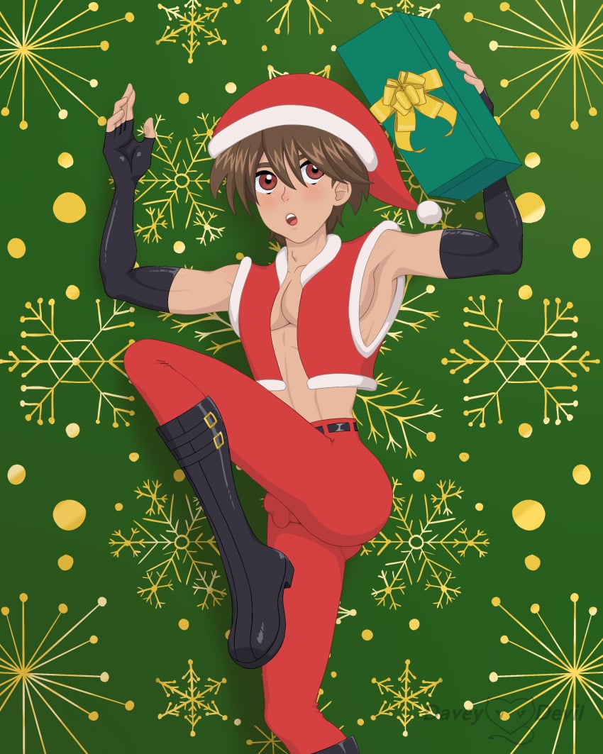 bakugan censored christmas christmas_outfit christmas_present clothed dan_kuso davey_devil gay male male_only tight_clothing ugly yaoi
