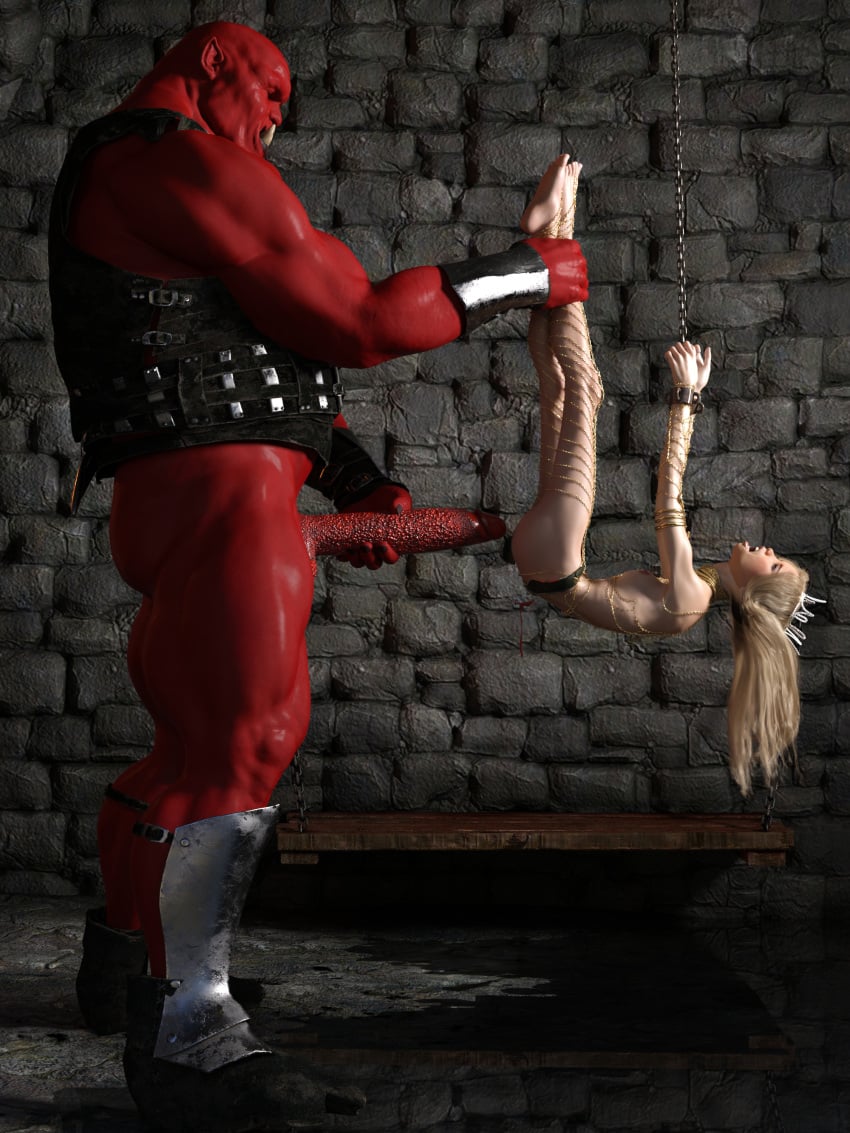 1boy 1girls 3d anal begging begging_for_mercy big_dom_small_sub blonde_hair body_chains bondage bound bound_wrists bulge captured chains elf elf_female enslaved_royal female held_up imminent_penetration imminent_rape imminent_sex it'll_never_fit larger_male leg_grab legs_together male missionary_position on_back orc original_character pierced_nipples piercing princess pussy rape ridiculous_fit scared sex_slave size_difference slave slave_collar slavegirl small_breasts smaller_female suspension that3dartist vanora