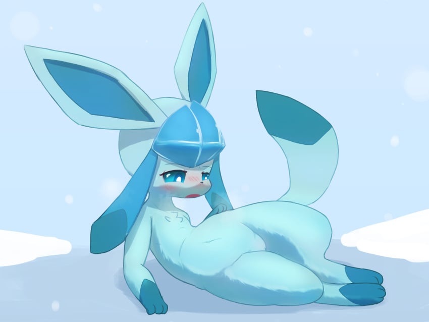 absurd_res blue_body blue_eyes blush eeveelution female feral generation_4_pokemon genitals glaceon hi_res isana looking_at_viewer nintendo open_mouth pokemon pokemon_(species) pokemon_only pussy solo