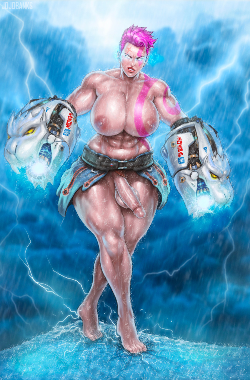 1futa angry angry_face areolae balls barefoot big_balls big_breasts big_breastsstrong big_muscles big_penis breasts buff butch cosplay dickgirl erection feet futa_only futanari god_of_war god_of_war_3 huge_breasts human jojobanks kratos_(cosplay) light-skinned_futanari light_skin lightning looking_at_viewer muscular muscular_female muscular_futanari nipples nude overwatch overwatch_2 penis penis_out raining self_upload short_hair solo standing strong thick_thighs tomboy wide_hips zarya