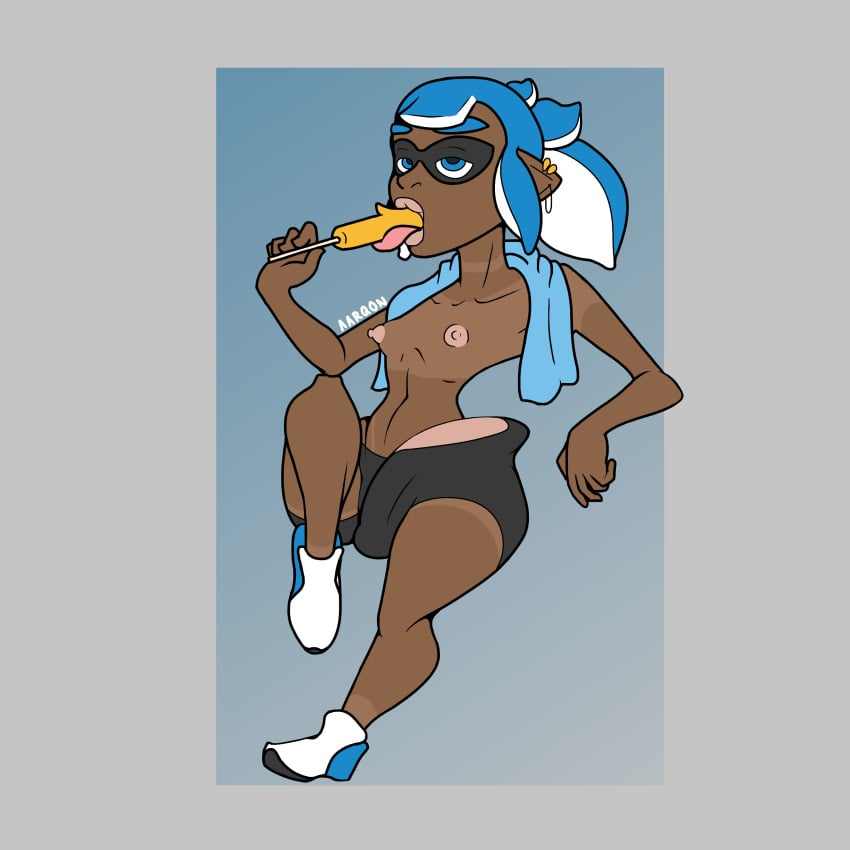 aarqon abs big_nipples bike_shorts blue_eyes blue_hair bulge dark-skinned_male dark_skin earrings eating girly huge_cock ice_cream inkling inkling_boy looking_at_viewer popsicle puffy_nipples sitting sneakers solo_male splatoon splatoon_(series) tanline thick_lips thin_waist topless topless_male towel towel_around_neck wide_hips