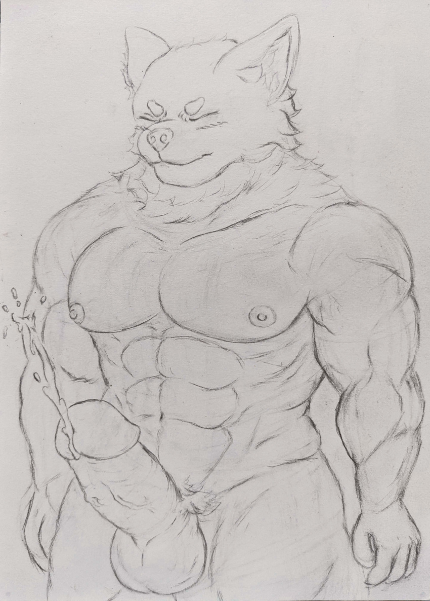 5_fingers abs absurd_res anthro balls big_biceps big_muscles big_pecs big_penis blush bodily_fluids bulge canid canine canis closed_eyes clothed clothing cum cum_on_penis ejaculation erection fingers genital_fluids genitals hi_res humanoid humanoid_genitalia humanoid_penis ichinoseura male mammal muscular muscular_anthro muscular_male muscular_thighs nipples nude pecs penile penis pubes smile smiling_at_viewer solo solo_focus source_request thick_thighs underwear unknown_artist vein veiny_penis wolf